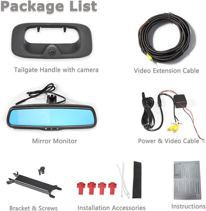 Tailgate Handle Backup Camera with 4.3'' Rear View Mirror Monitor Kit