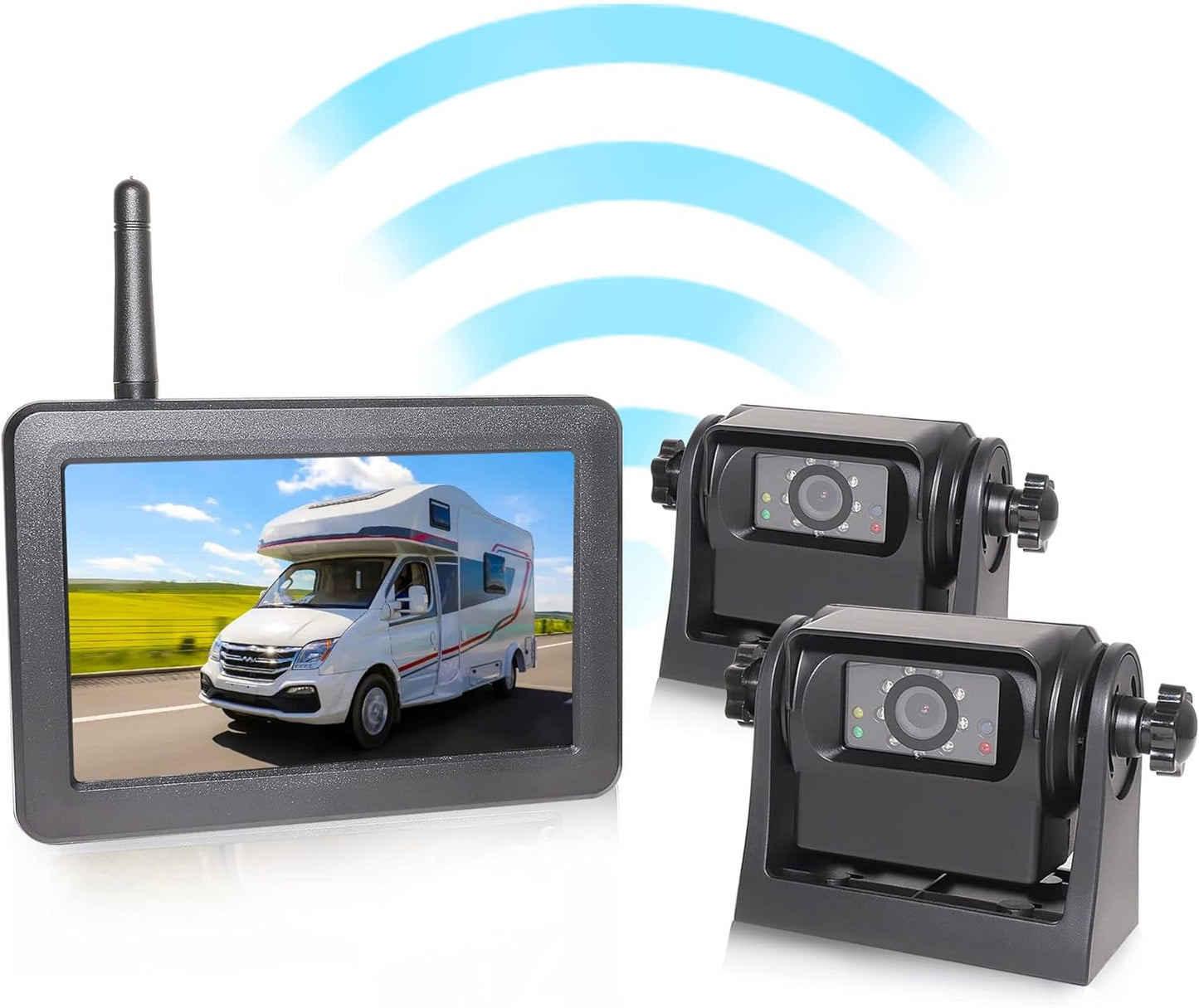 2 Magnetic Wireless Backup Cameras HD 1080P with 5" Split Screen Monitor