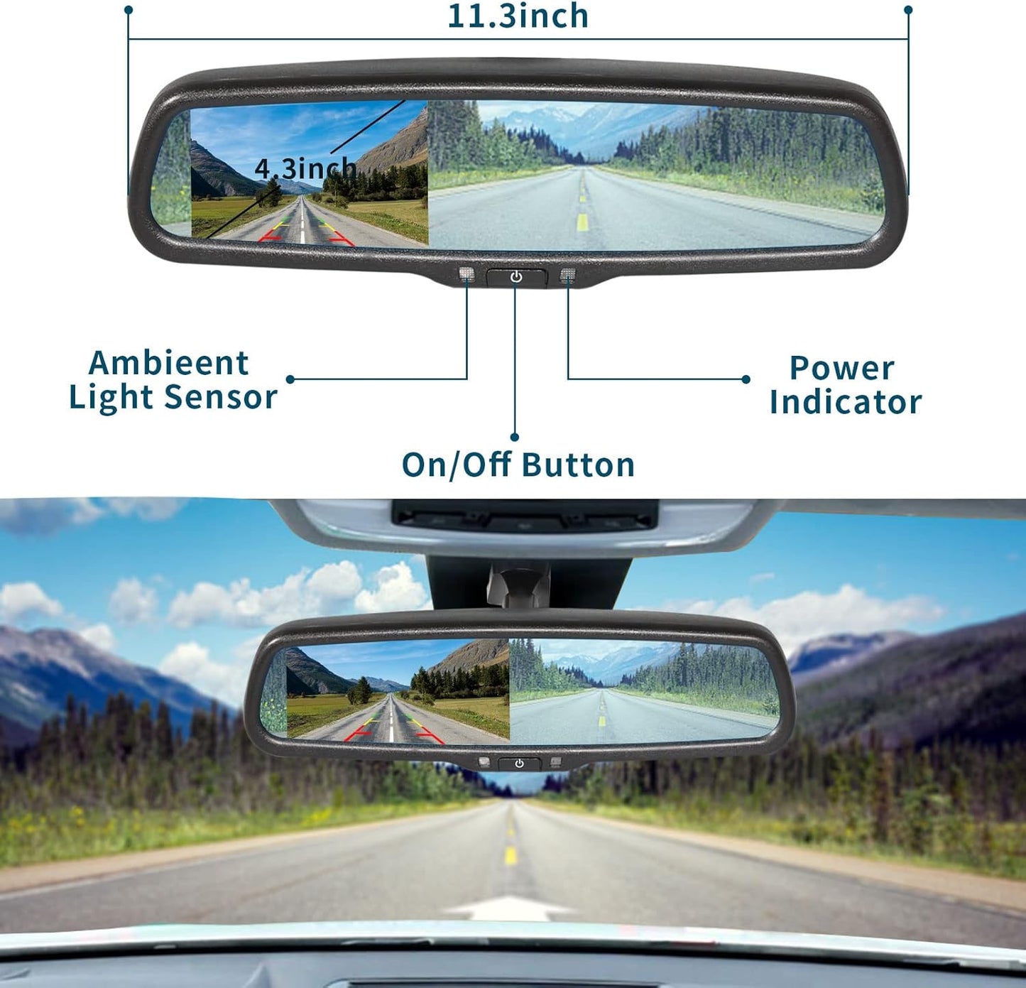 Backup Spare Tire Mount Camera with 4.3" Anti-Glare Mirror  for Jeep Wrangler