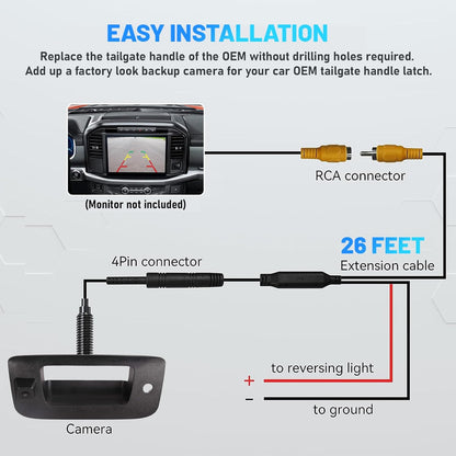 EW-T103 Reverse Back Up Camera Rear Tailgate Latch Handle with Key Hole