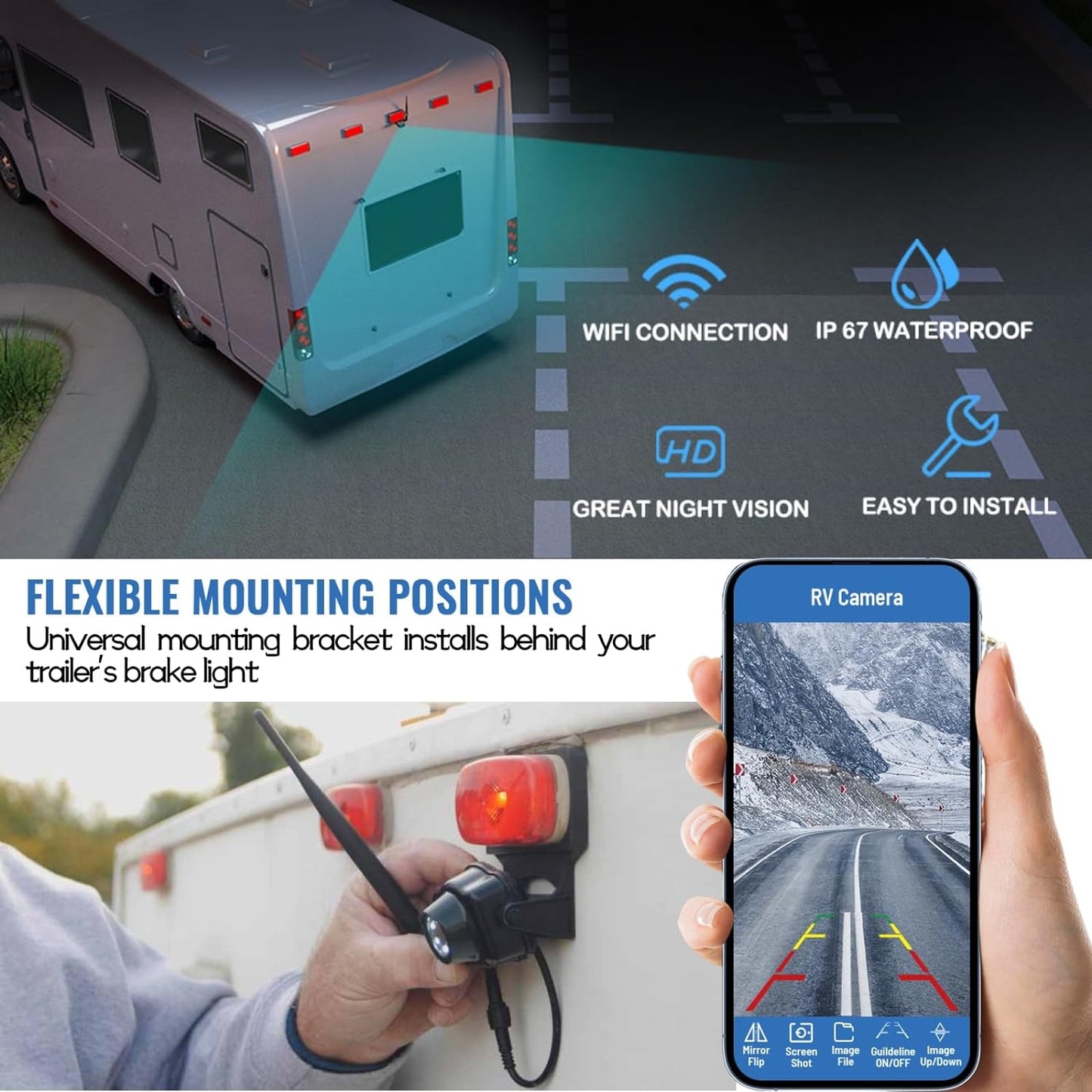 Wireless RV Trailer Backup Camera with RED Marker Lights