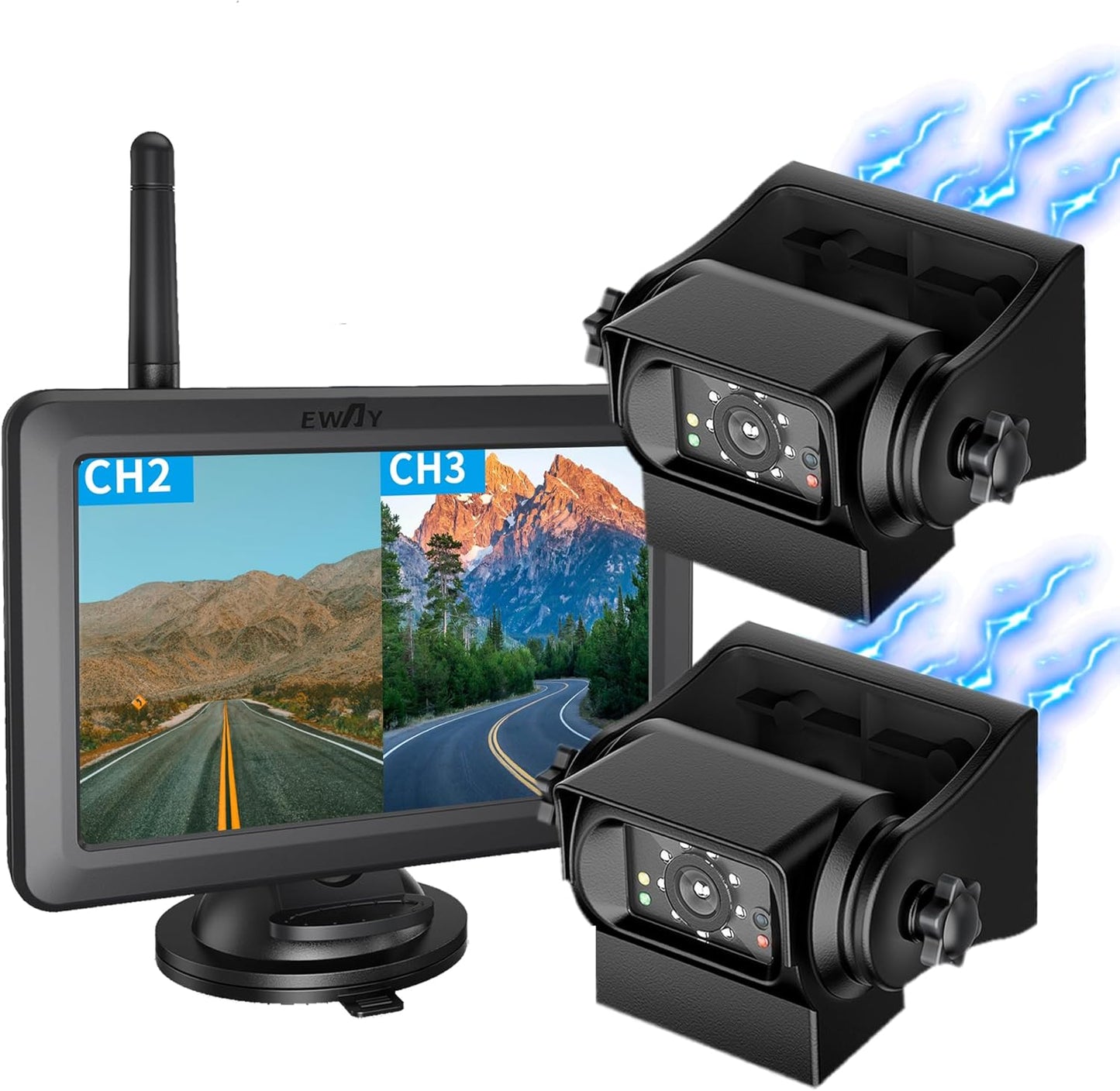 2 Magnetic Wireless Backup Cameras HD 1080P with 5" Split Screen Monitor