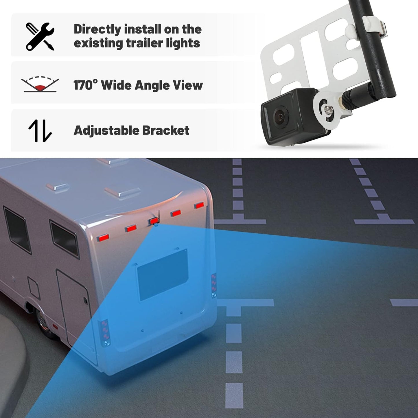 Wireless RV Trailer Backup Camera with RED Marker Lights