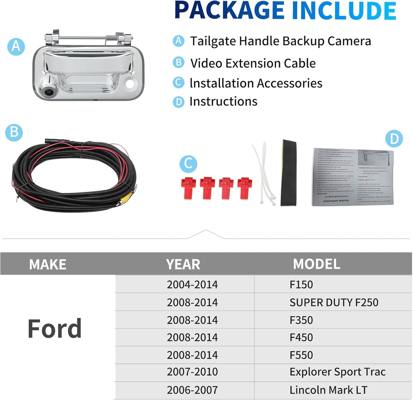 Tailgate Handle Backup Rear View Reverse Camera for Ford