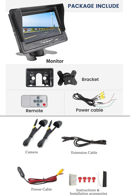 Blind Spot Side View Camera with 7'' TFT LCD Monitor Display