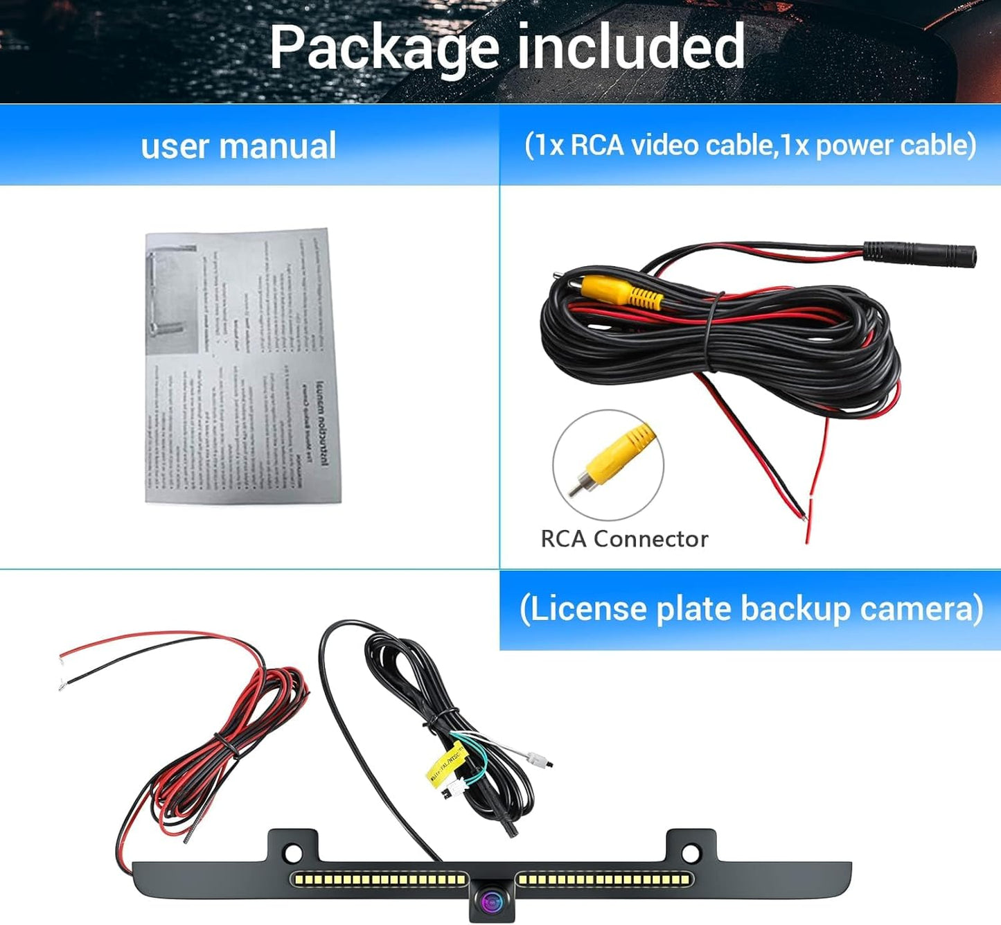 License Plate Backup Camera with LED Reversing Light Bar