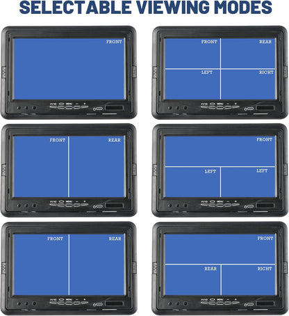 7'' TFT LCD Monitor Quad Split HD Displays Screen 4 Channels