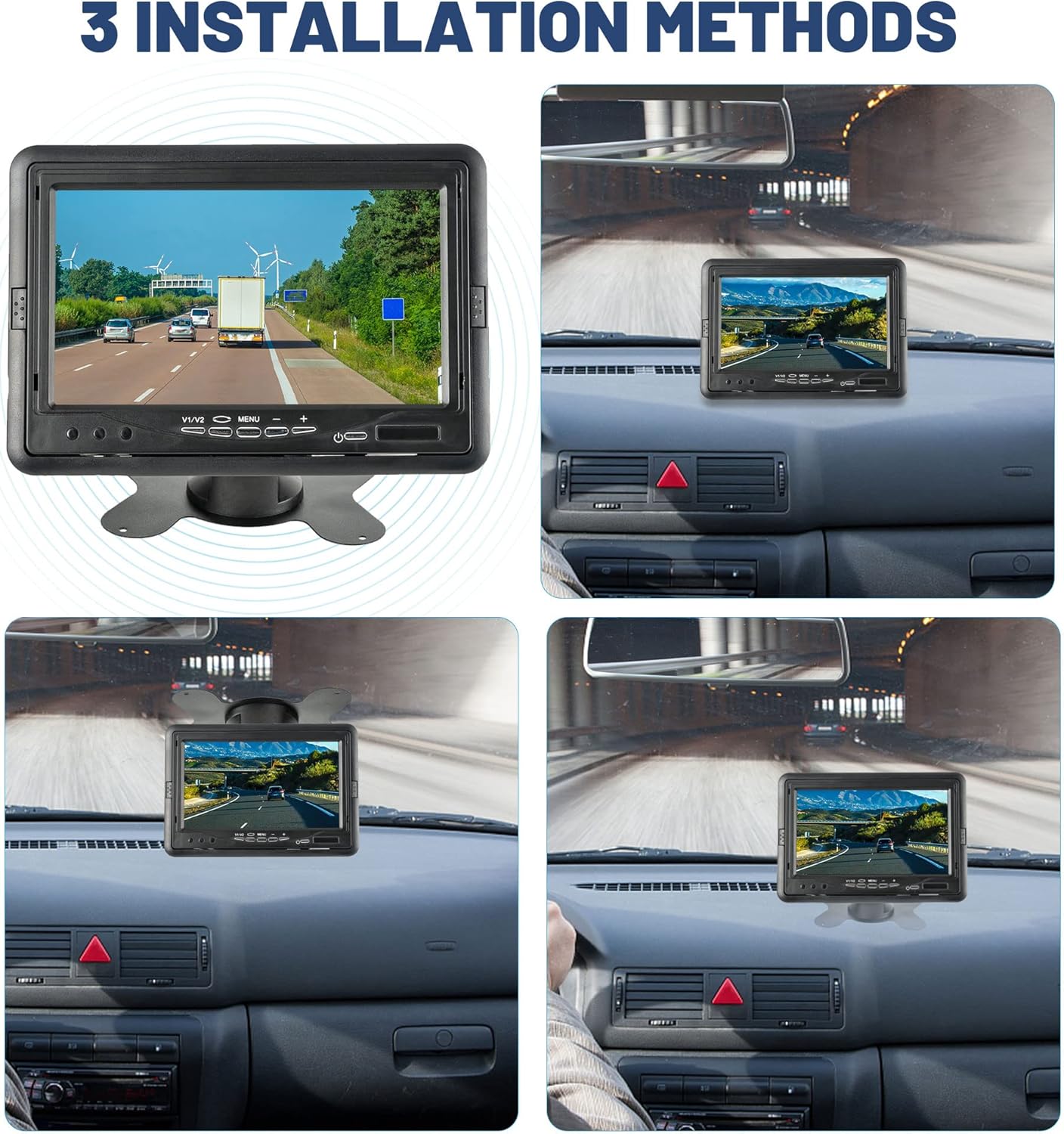 7'' TFT LCD Monitor Quad Split HD Displays Screen 4 Channels